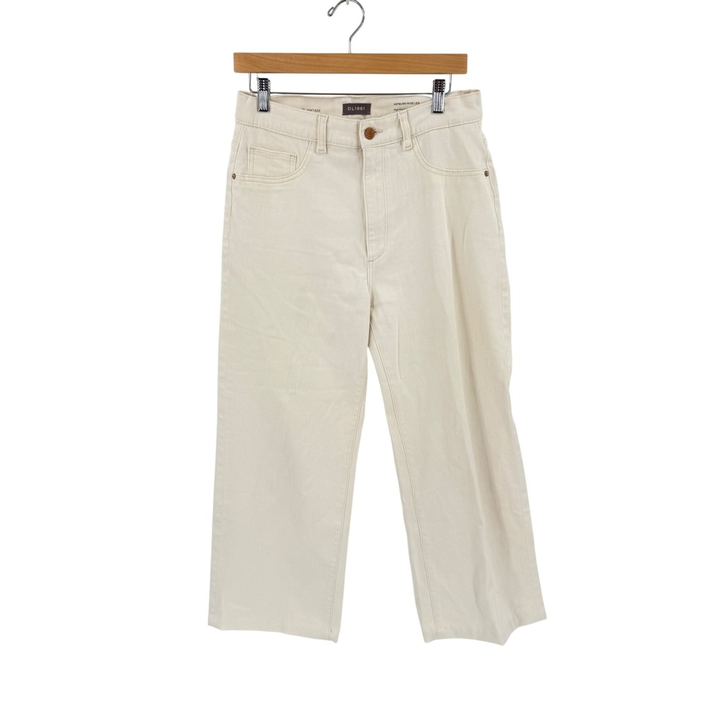 DL1961 Hepburn Wide Leg High Rise Vintage Jeans Eggshell 29 Off White Denim